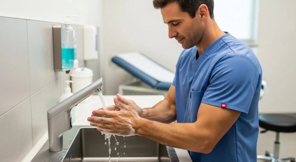 Doctor Washing Hands Before Seeing a Patient